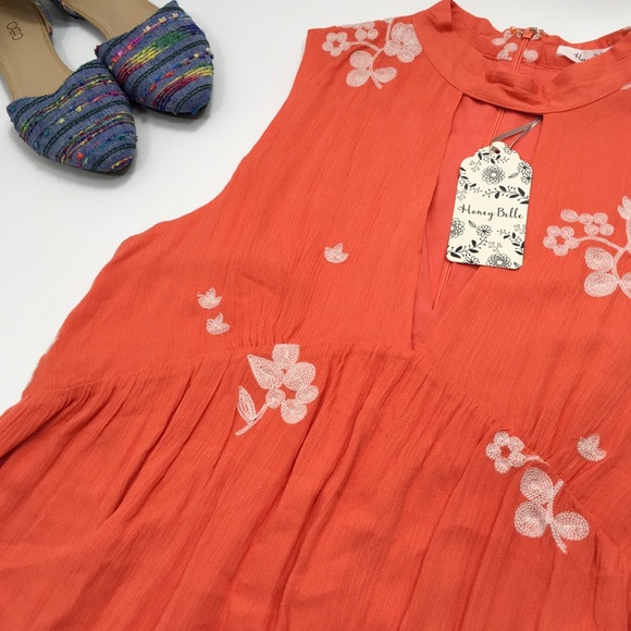 Honey Belle | Orange White Flower Sleeveless Dress - Picture 3 of 8